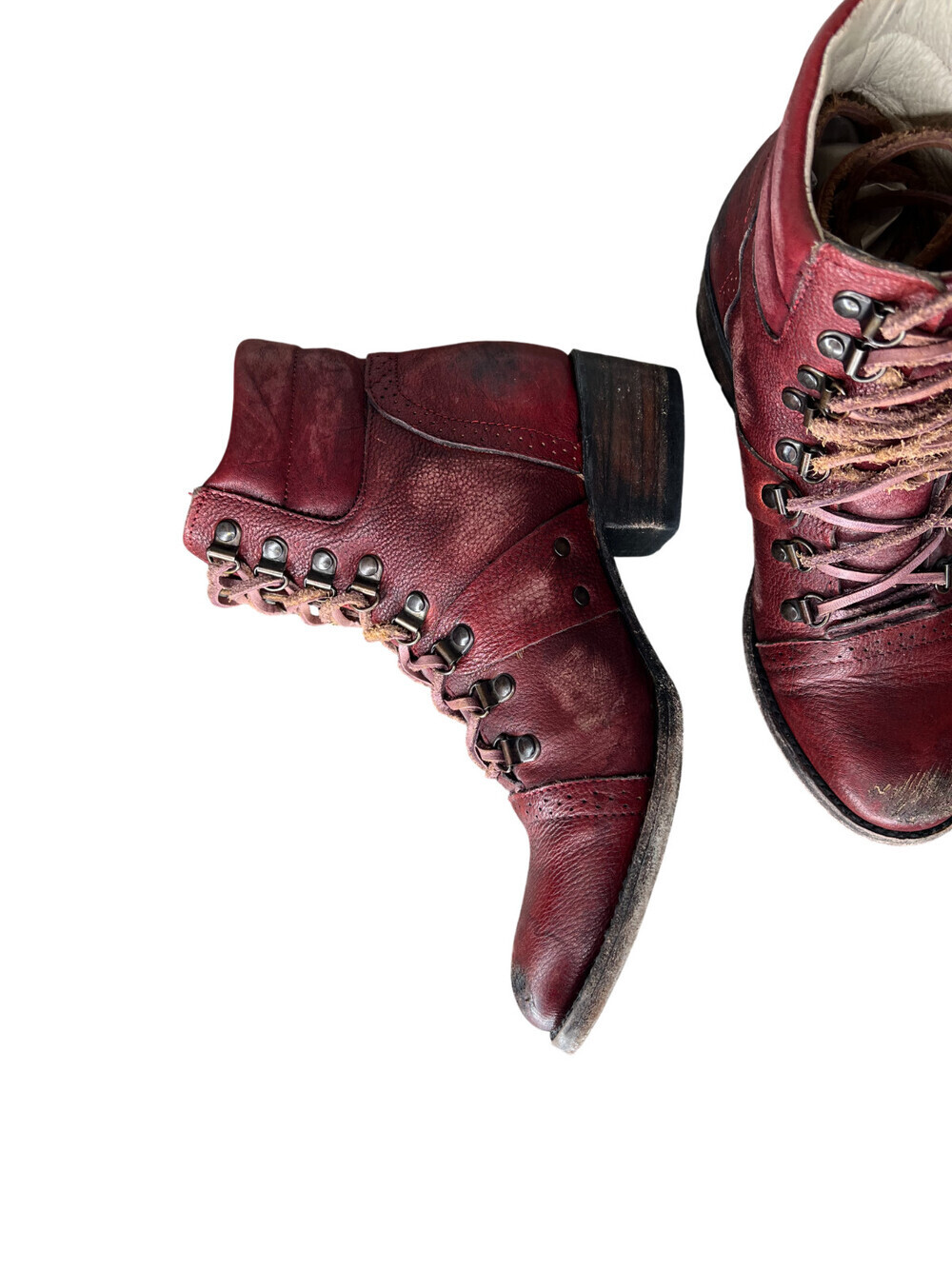 Freebird by Steven Gage Leather Boho Moto Boots Womens 8 Burgundy Red Distressed - Picture 5 of 14